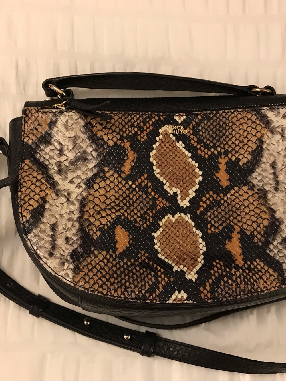 Vince Camuto Black and Brown Snake-Print Crossbody